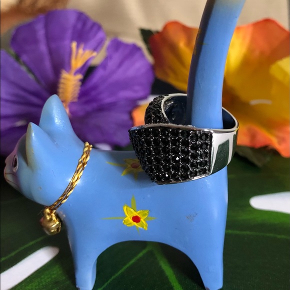 Black Onyx & diamonds rhinestones Ring - Picture 7 of 8